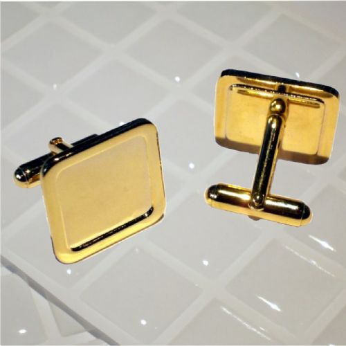 Cufflink Pair Square 16mm gold and clear dome